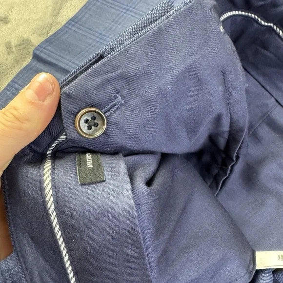 Bonobos Pants Mens 34x37 Blue Plaid Wool Blend Athletic Fit Dress Trousers NEW